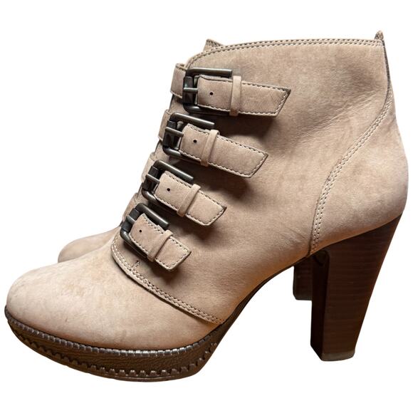 SOFFT Antica Women's 8.5 Leather Stone Taupe Buckle Strap Heeled Ankle Boots - Picture 1 of 15